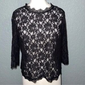 Talbots 12P Sheer Black Lace Blouse